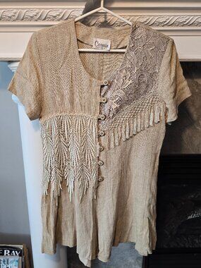 Vintage Carmin short sleeves asymetrical front button up romper